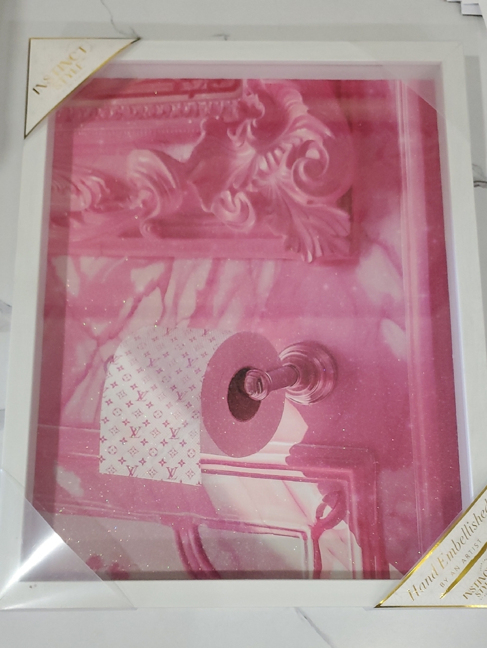 NWT Pink Framed Art Print with Designer Monogram Toilet Paper Motif💗🧻
